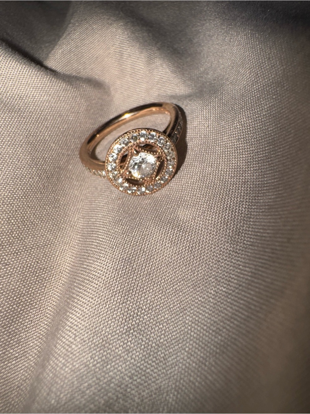 Pandora Rose Gold Round Halo Ring with Center Cubic Zirconia